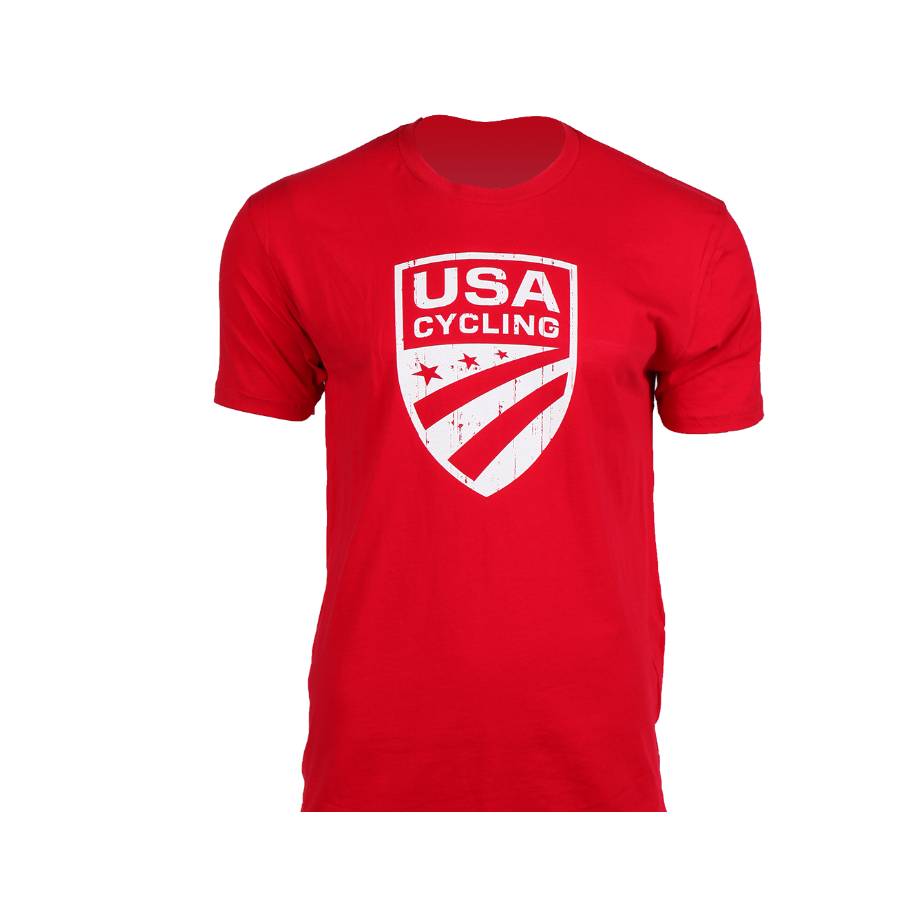 Men's One-Color Vintage Red Logo Tee - USA Cycling