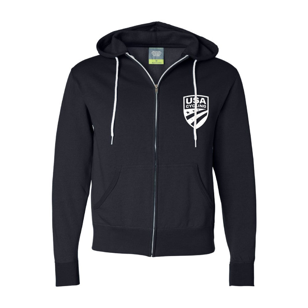USA Cycling Vintage Crest Full Zip Hoodie - Classic Navy